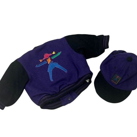 American Girl 18” Doll Purple Large Logo Varsity Jacket & Cap  GUC - Picture 12 of 13